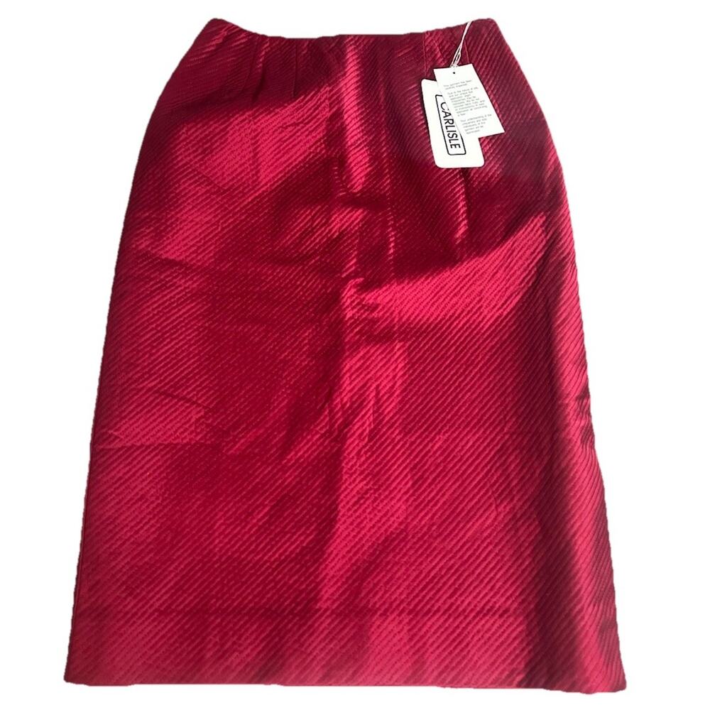 NWT Carlisle Red Silk Jacquard Pencil Skirt Ribbed Textured Dressy Party VTG 4